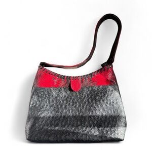 Stylish Red and Black Snakeskin Handbag
